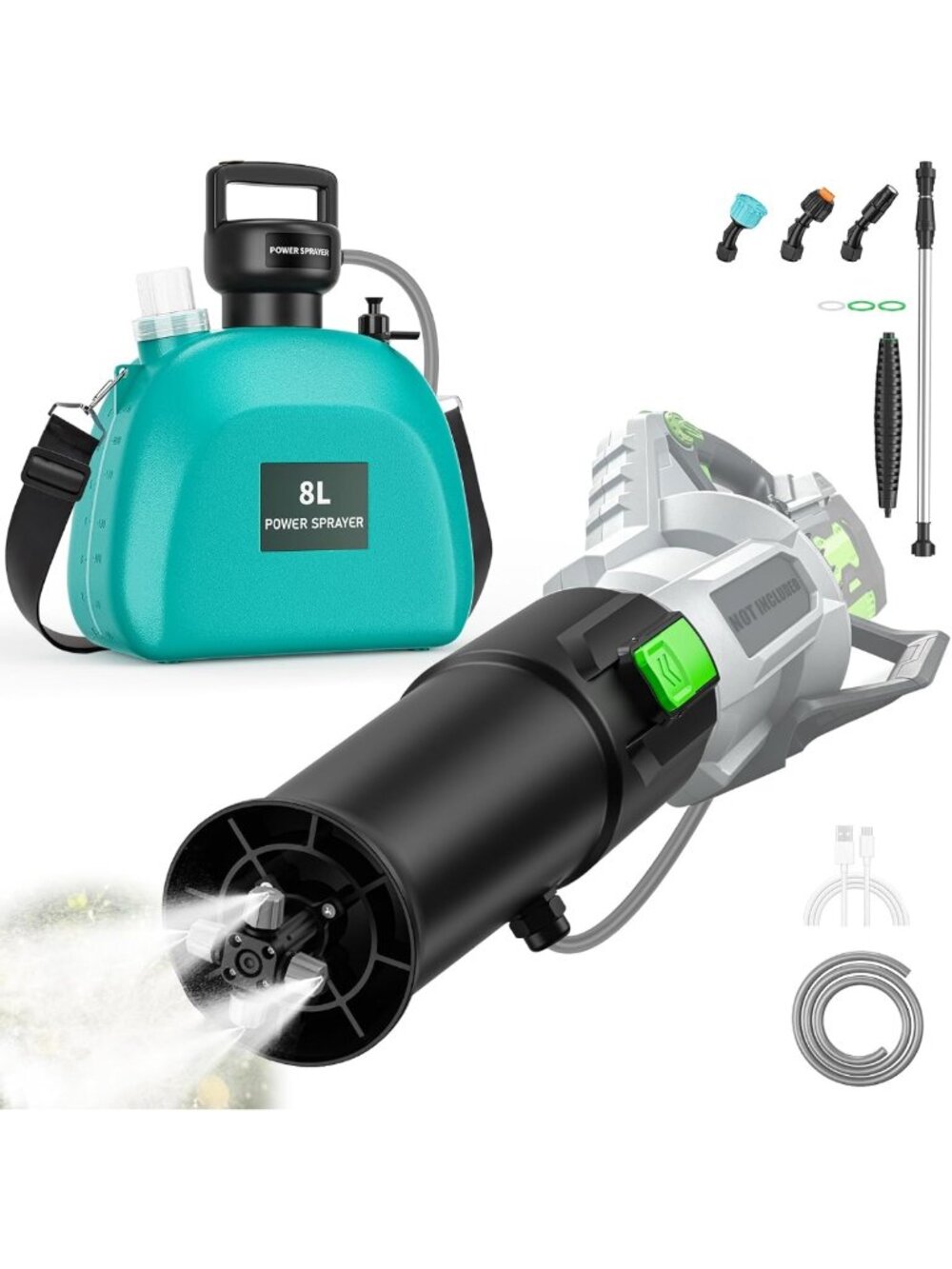 2-in-1 Battery Sprayer for Garden & Weeds, 2 Gallon, 32 FT Spray, 4 Nozzles